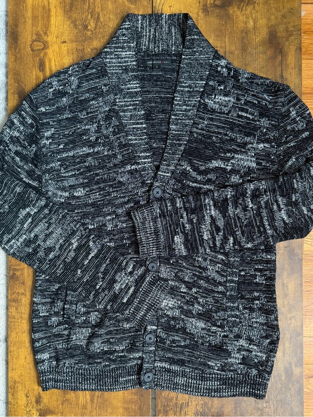 John Varvatos USA Men’s Textured Knit Cardigan Black Gray Size M